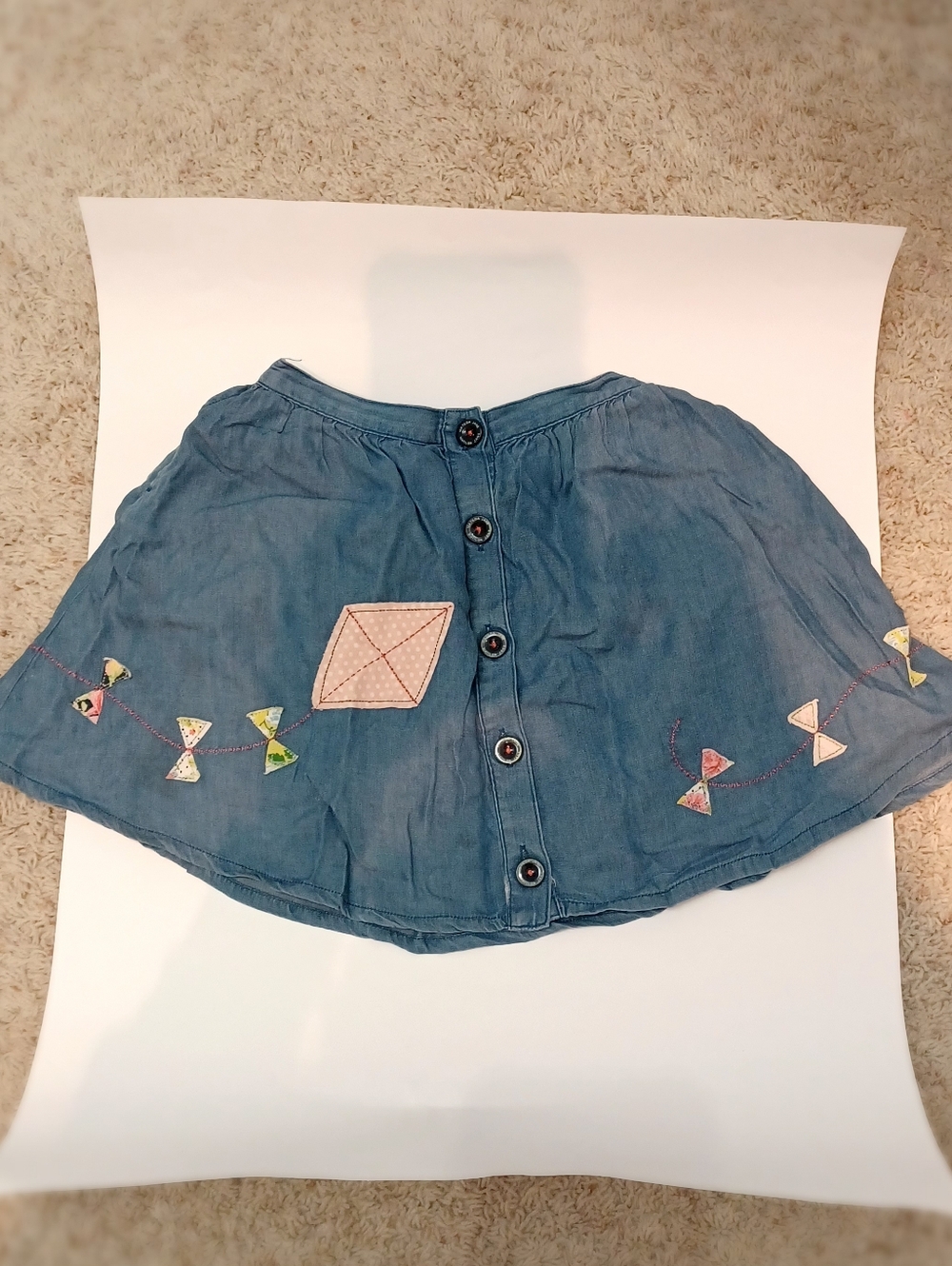 Girls' Blue Button-Front Denim Skirt with Kite Embroidery - Picture 1 of 2